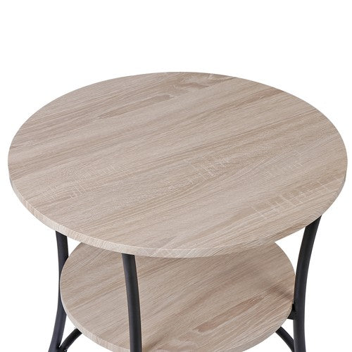 Segawe Round End Table w/ 2-Tier Storage Shelves Industrial Side Table for Living Room