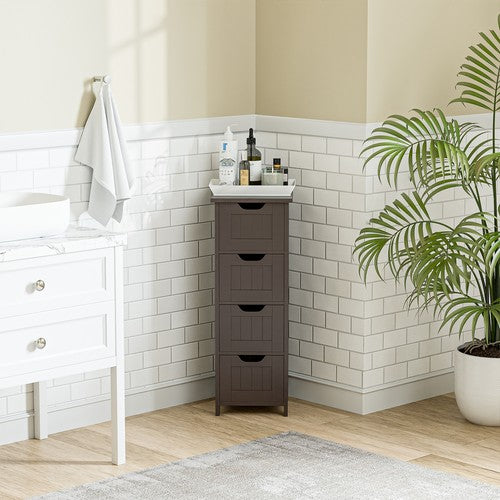 Segawe Narrow Floor Bathroom Storage Cabinet w/ Slide Out Drawers for Small Space Brown