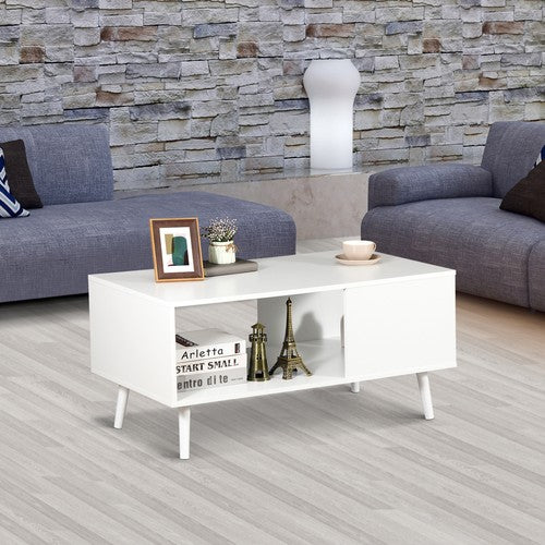 Segawe White Coffee Table Open Storage Shelf Center for Living Room Home Furniture