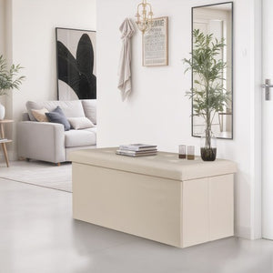 Segawe 43 Inches Folding Storage Ottoman Bench Storage Chest Footrest wi/ Divider Beige