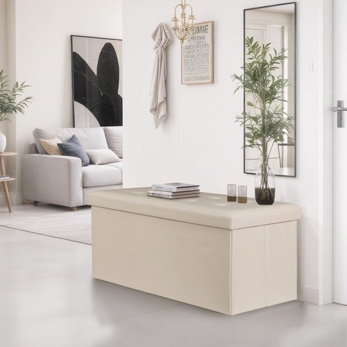Segawe 43 Inches Folding Storage Ottoman Bench Storage Chest Footrest wi/ Divider Beige