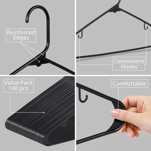 Segawe 100PCS Non-Slip Clothes Hangers Durable Plastic Hangers for Skirt Suit Black