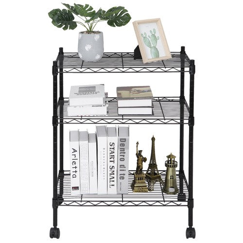 Segawe 3 Tier Unit Shelving Metal Wire Rack Organizer Adjustable Shelve with 4 Wheels