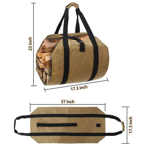 Segawe Firewood Log Carrier Bag Waxed Canvas Outdoor Log Tote Bags Camping with Strap