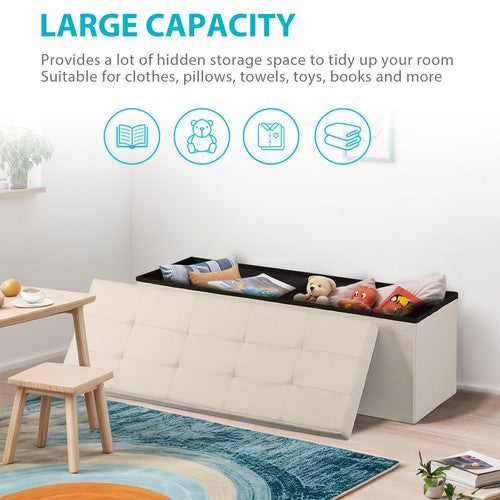 Segawe 43" Storage Bench Folding Footrest Stool Toy Chest for Living Room 18lbs Beige