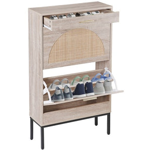 Segawe Shoe Storage Cabinet Shoe Rack Organizer with 2 Rattan Flip Drawers & Metal Legs