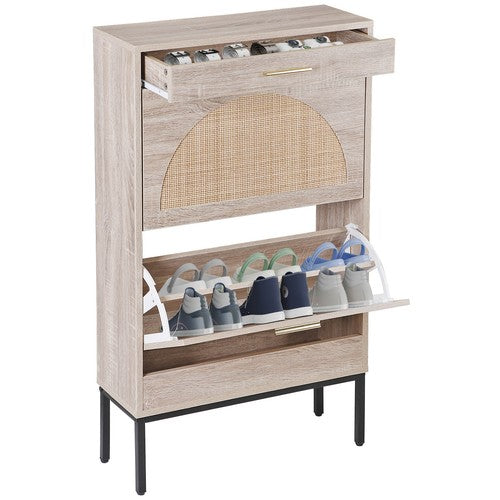 Segawe Shoe Storage Cabinet Shoe Rack Organizer with 2 Rattan Flip Drawers & Metal Legs