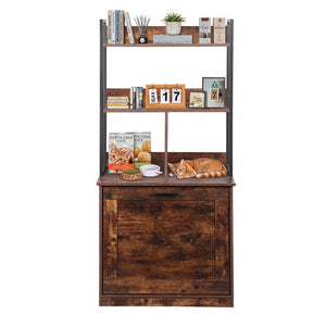 Segawe Wooden Cat Litter Box Enclosure with Shelves Cat House Washroom Cat Furniture