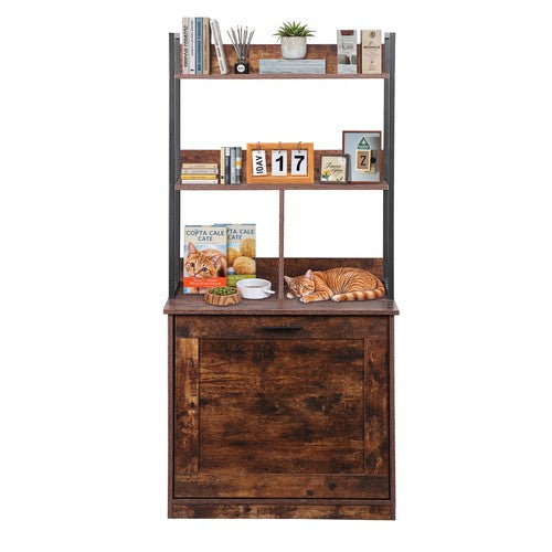 Segawe Wooden Cat Litter Box Enclosure with Shelves Cat House Washroom Cat Furniture