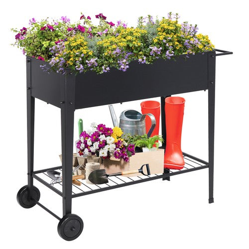 Segawe Raised Garden Bed Planter Box Outdoor on Wheels for Flower Herbs with Shelf