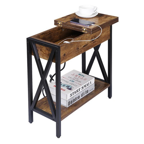 Segawe 24'' Side Table with USB Ports and Outlets X-Design Narrow Sofa Side Table Home