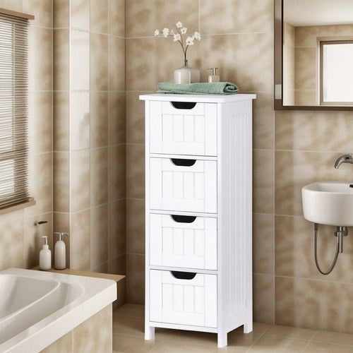 Segawe Bathroom Floor Cabinet with 4 Drawers Sturdy Storage Organizer Cabinet White