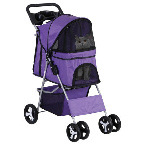 Segawe Pet Stroller 4 Wheels Dog Cat Stroller Foldable Pet Stroller w/Cup Holder Purple