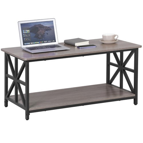 Segawe 2-Tier Center Coffee Table for Living Room w/Storage Shelf & Round Corners Grey