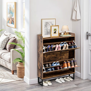 Segawe Metal Shoe Cabinet with 2 Flip Drawers Freestanding Shoe Cabinet Organizer Slim