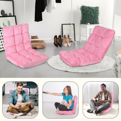 Segawe Adjustable Floor Chair Comfy Cushions Gaming Sofa Chiar Seat w/Back Support Pink