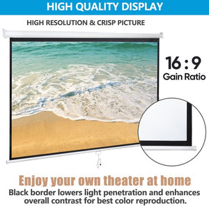 Segawe 80'' Portable Projector Screen 16:9 4K HD Projection Screen Pull Down for Home