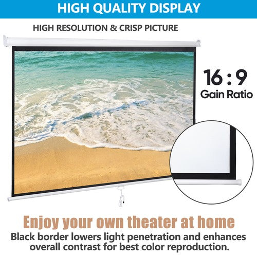 Segawe 80'' Portable Projector Screen 16:9 4K HD Projection Screen Pull Down for Home