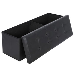 Segawe 43" Folding Storage Ottoman Bench Faux Leather Footrest Chest with Divider Black