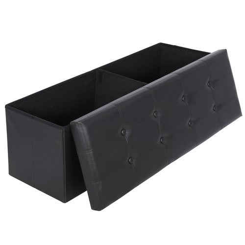 Segawe 43" Folding Storage Ottoman Bench Faux Leather Footrest Chest with Divider Black