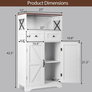 Segawe White Floor Cabinet Farmhouse Storage Cabinet with Doors and Drawer Freestanding