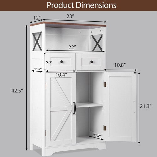 Segawe White Floor Cabinet Farmhouse Storage Cabinet with Doors and Drawer Freestanding