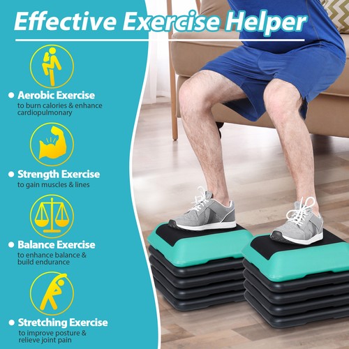 Segawe 16" Adjustable Aerobic Stepper Exercise Workout Step Platform with 4 Riser Green
