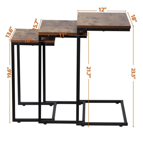 Segawe Modern Nesting Coffee Table Set of 3 C Table for Living Room Sofa Metal Legs