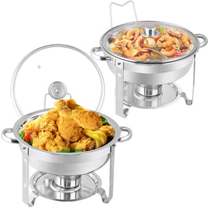 Segawe 2 PCS 5 Qt Stainless Steel Round Chafing Dishes Buffet Warmer Set with Lid
