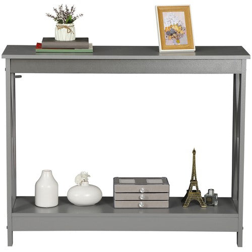 Segawe 2-Tier Narrow Console Table for Entryway Storage Shelf Modern Accent Sofa Grey