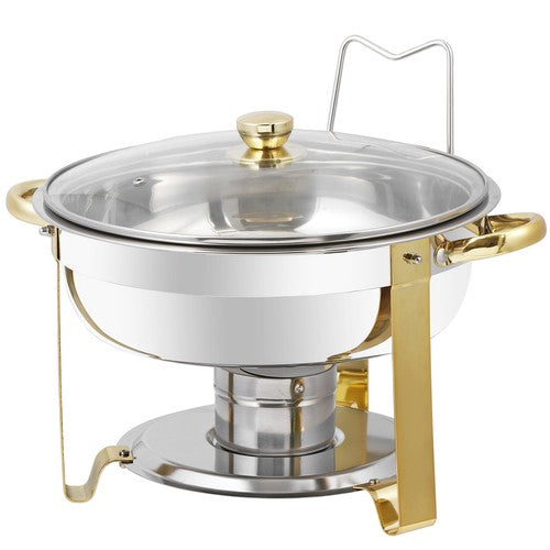 Segawe 2Pack 5QT Stainless Steel Chafing Dish Buffet Set Round Chafers w/Glass Lid Gold