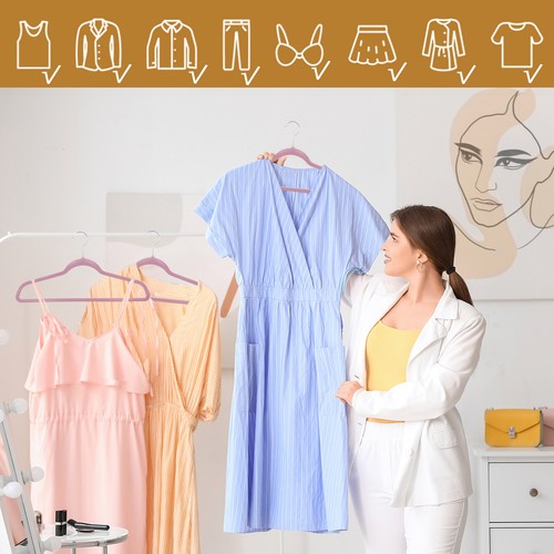 Segawe 100PCS Velvet Hangers Non-Slip Flocked Clothes Hangers w/ 360¡ã Swivel Hook Pink