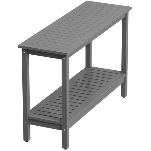 Segawe 48" Outdoor Console Table Wooden Table w/ 2-tier Storage Shelf Rectangular Grey