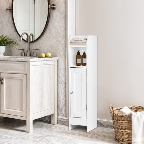 Segawe Narrow Bathroom Storage Corner Floor Toilet Cabinet w/ Door & Adjustable Shelves