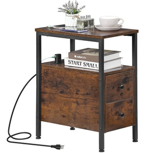 Segawe 24 inch Narrow Side End Table with Drawers and Charging Station for Living Room