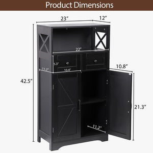 Segawe Farmhouse Storage Cabinet Bathroom Floor Cabinet Kitchen Pantry w/ Drawers Black