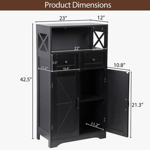 Segawe Farmhouse Storage Cabinet Bathroom Floor Cabinet Kitchen Pantry w/ Drawers Black
