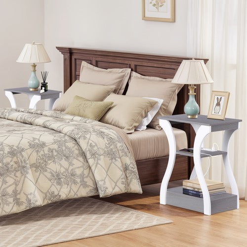 Segawe 2X 3 Tier End Table Small Bedside Table Nightstand for Bedroom Living Room Gray