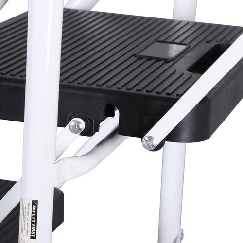 Segawe 4 Step Ladder Folding Steel Ladder with Non-Slip Wide Pedal and Tool Tray White