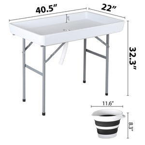 Segawe Portable Ice Cooler Table with Drain & Matching Skirt for Outdoor Party Event