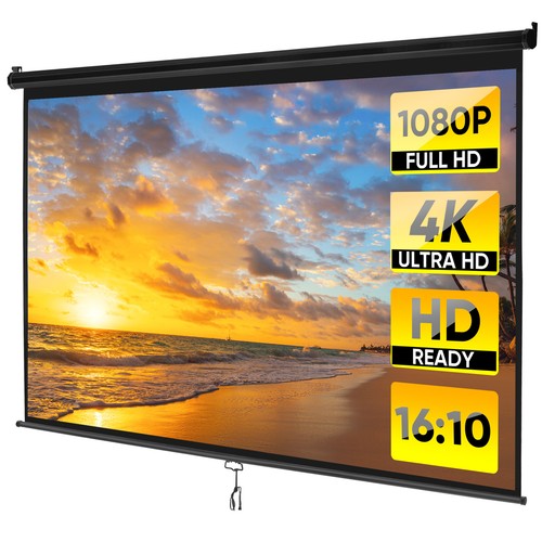 Segawe Black Projector Screen Pull Down 16:10 Foldable Wall Mount HD Projection Screen