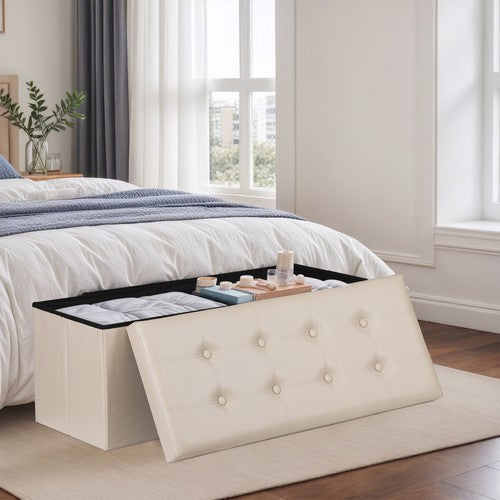 Segawe 43 Inches Folding Storage Ottoman Bench Storage Chest Footrest wi/ Divider Beige