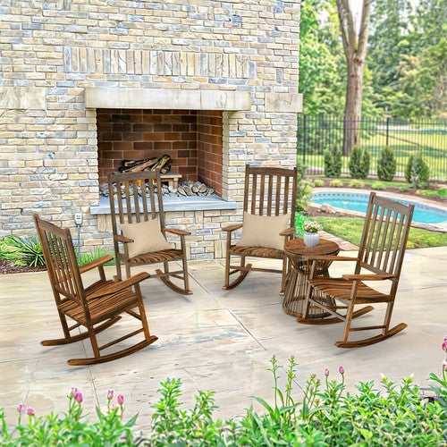Segawe 2PCS Natural Patio Rocking Chair Poly Porch with Slat Backrest Smooth Armrests