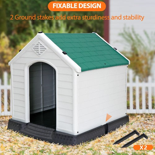 Segawe 28'' H Dog House Outdoor Durable Sturdy Dog House Puppy Shelter Kennel Green