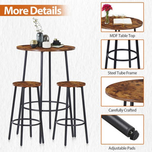 Segawe 3 Piece Pub Dining Set Bar Table & Stools for 2 Kitchen Counter Height Wood Top