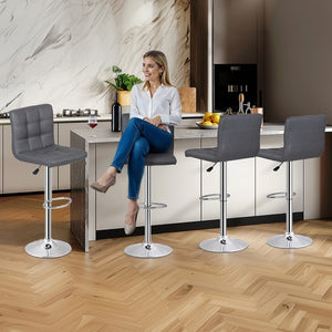 Segawe Set of 2 Adjustable Bar Stools PU Leather Modern Dinning Chair with Back Gray