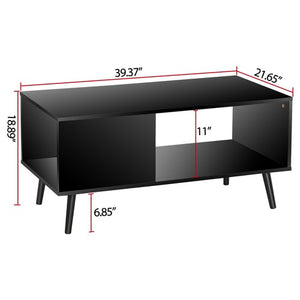Segawe Black Coffee Table Wood Frame End Storage Stand W/ Open Storage Shelf