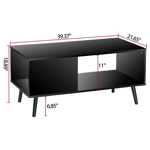 Segawe Black Coffee Table Wood Frame End Storage Stand W/ Open Storage Shelf