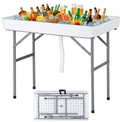 Segawe Portable Ice Cooler Table with Drain & Matching Skirt for Outdoor Party Event