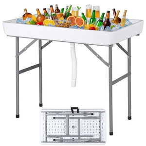 Segawe Portable Ice Cooler Table with Drain & Matching Skirt for Outdoor Party Event